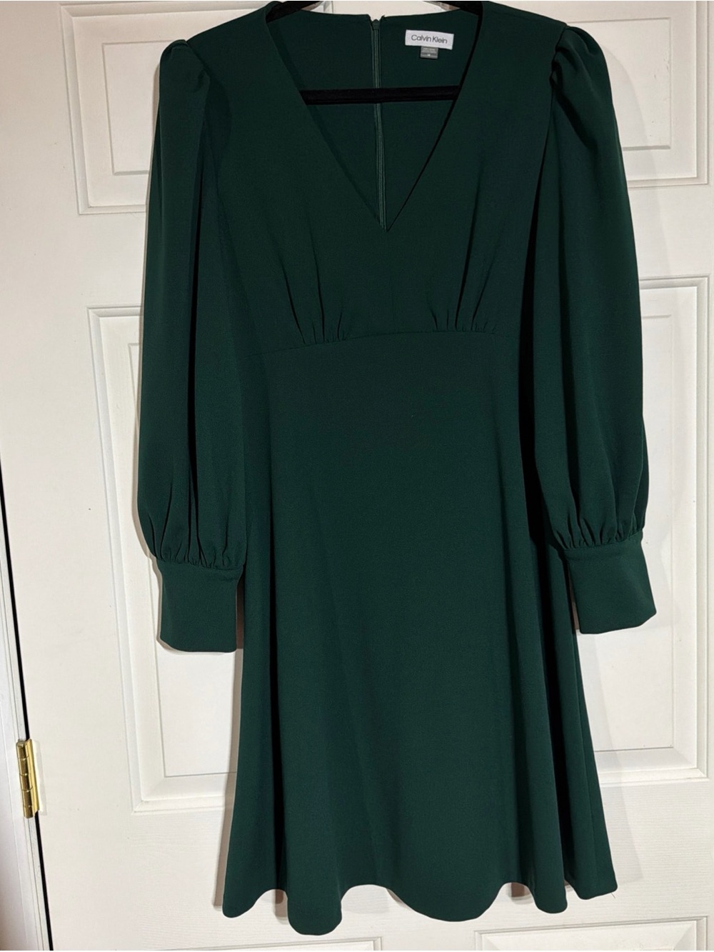 Calvin Klein Forest Green V-Neck Long Sleeve Dress Size 14